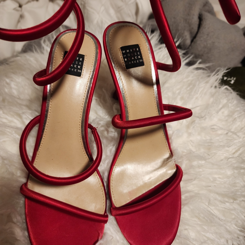 White House Black Market Red Strappy Heels - Picture 4 of 4